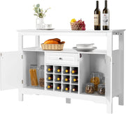 Mobiletto Multioso a Buffet, Credenza Cucina con 2 Ante, 1 Cassetto, 12 Cubetti di Vino, 2 Ripiani, Armadietto da Soggiorno, Credenza Cucina Salvaspazio in Legno, 116 × 40 × 82 cm
