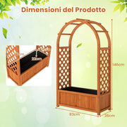 Letto da Giardino Rialzato in Legno, Orto Rialzato Verticale con Griglia, Tetto Curvo, Fodera e Drenaggio, Fioriera Grande per Cortile, Giardino e Patio, 83 x 36 x 146 cm