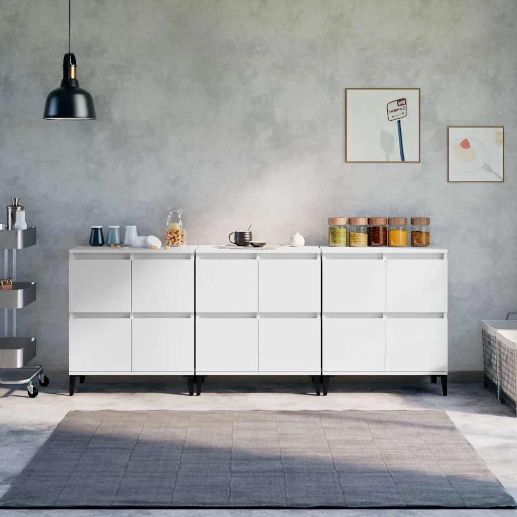 Credenze 3pz | Madia | Buffet da pranzo | Armadio da pranzo Bianche 60x35x70 cm in Legno Multistrato