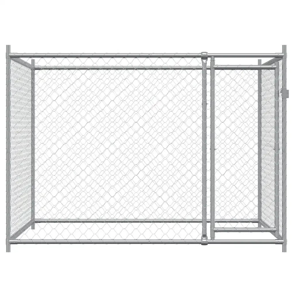 Gabbia per Cani con Porta Grigia 2x2x1,5 m in Acciaio Zincato 172562