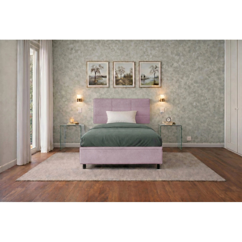 Letto imbottito Singolo 80x200 cm Square - Contenitore,Glicine,Microfibra