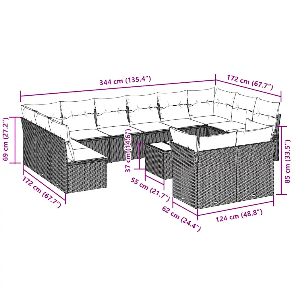 Set Divani Giardino 13 pz con Cuscini Grigio Chiaro Polyrattan