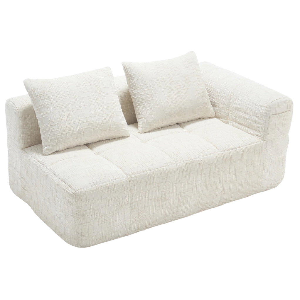 Divano chaise longue in ciniglia beige con tasche laterali
