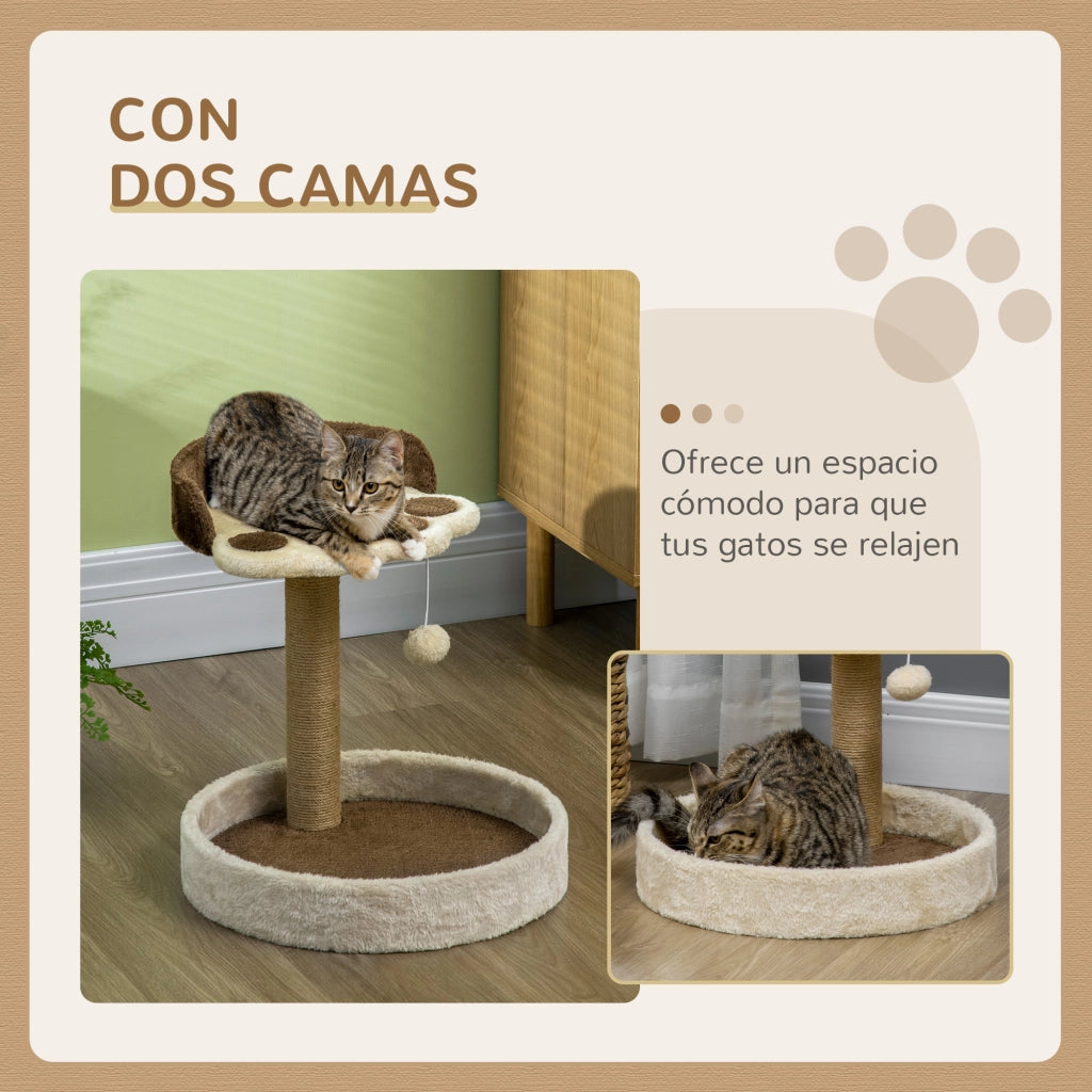 Torre per Gatti con 2 Cuscini e Poste di Yute ¨C Zephmum ¨C Marrone 44 cm