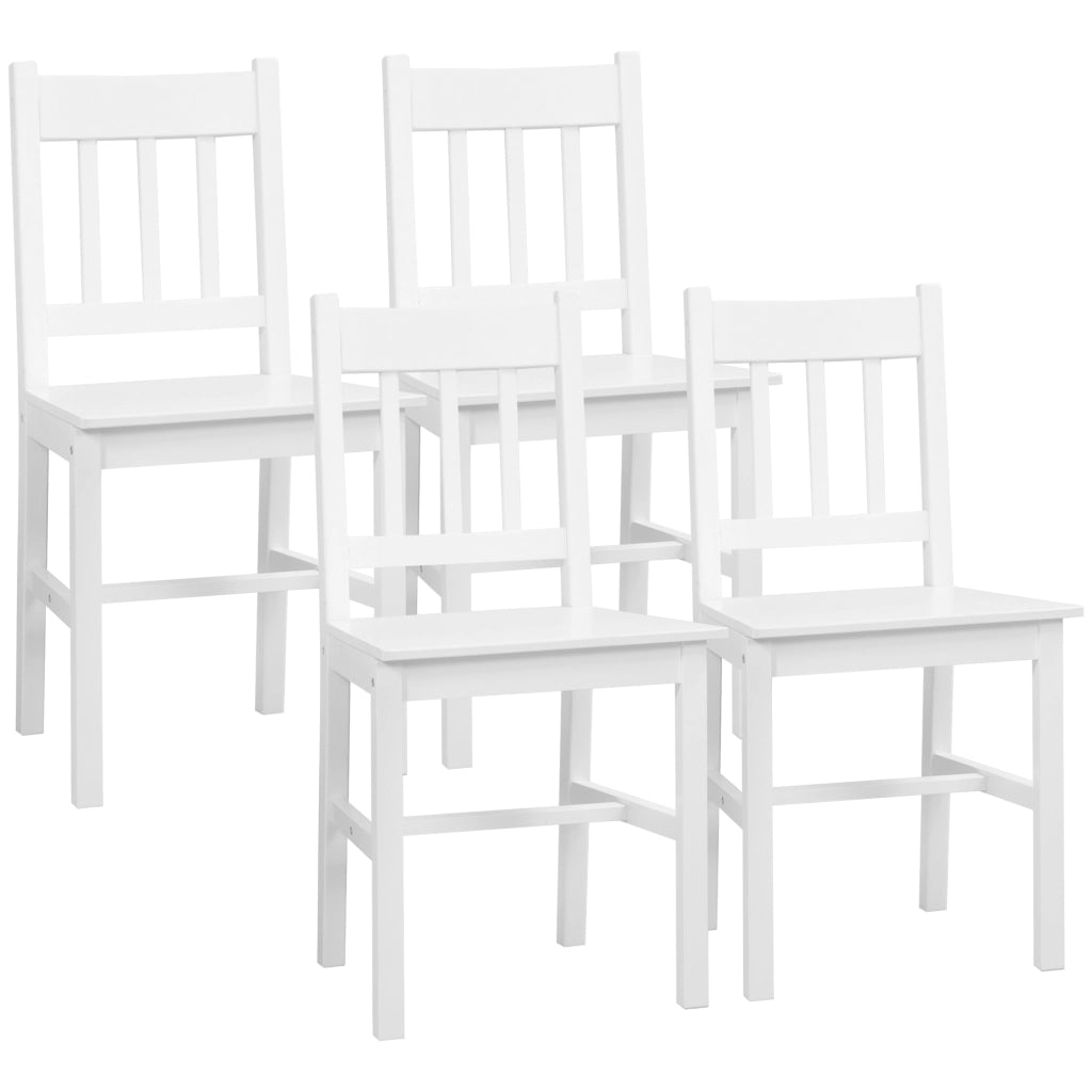 Set 4 sedie da pranzo in legno di pino laccato bianco con schienale aperto, portata 120 kg