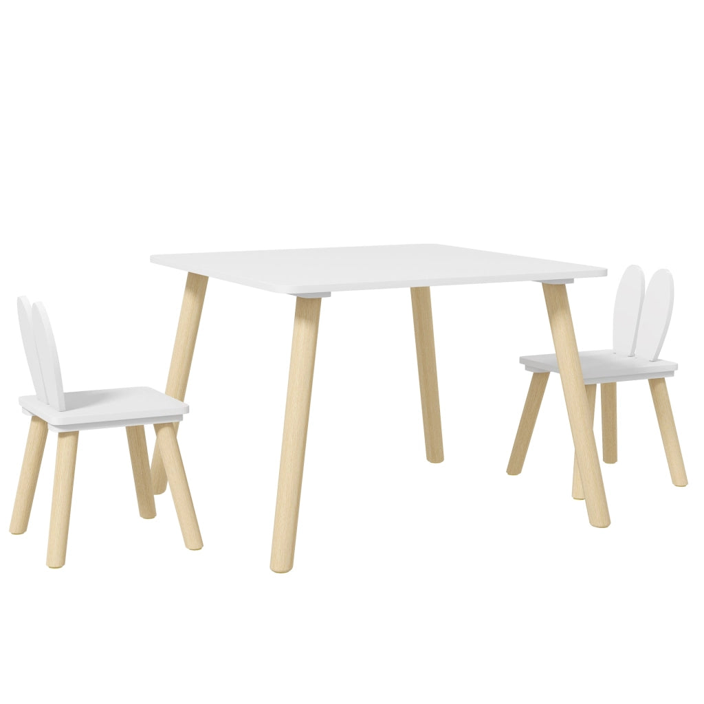 Set Tavolo con 2 Sedie per Bambini Orecchie di Coniglio Bianco