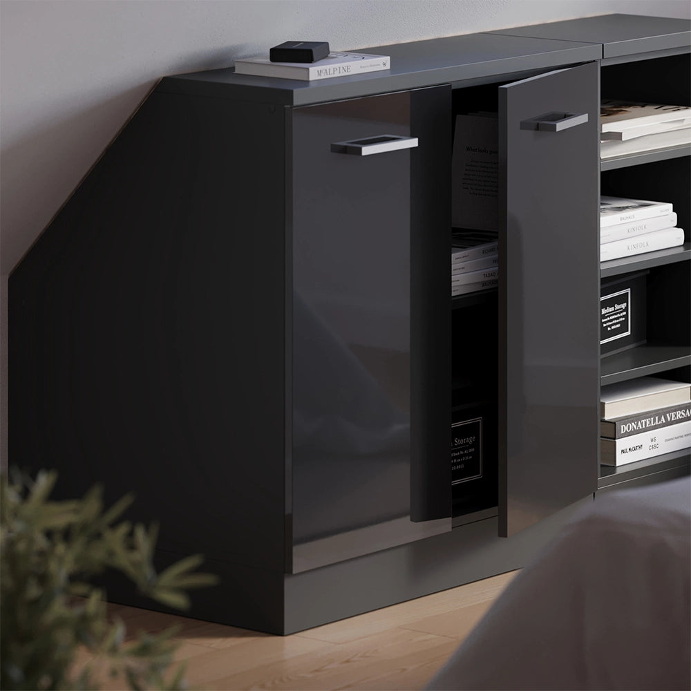 Mobile cucina sottotetto R-Line Antracite lucido/Antracite 80 cm con 2 porte, carcassa 60 cm profondità Vicco