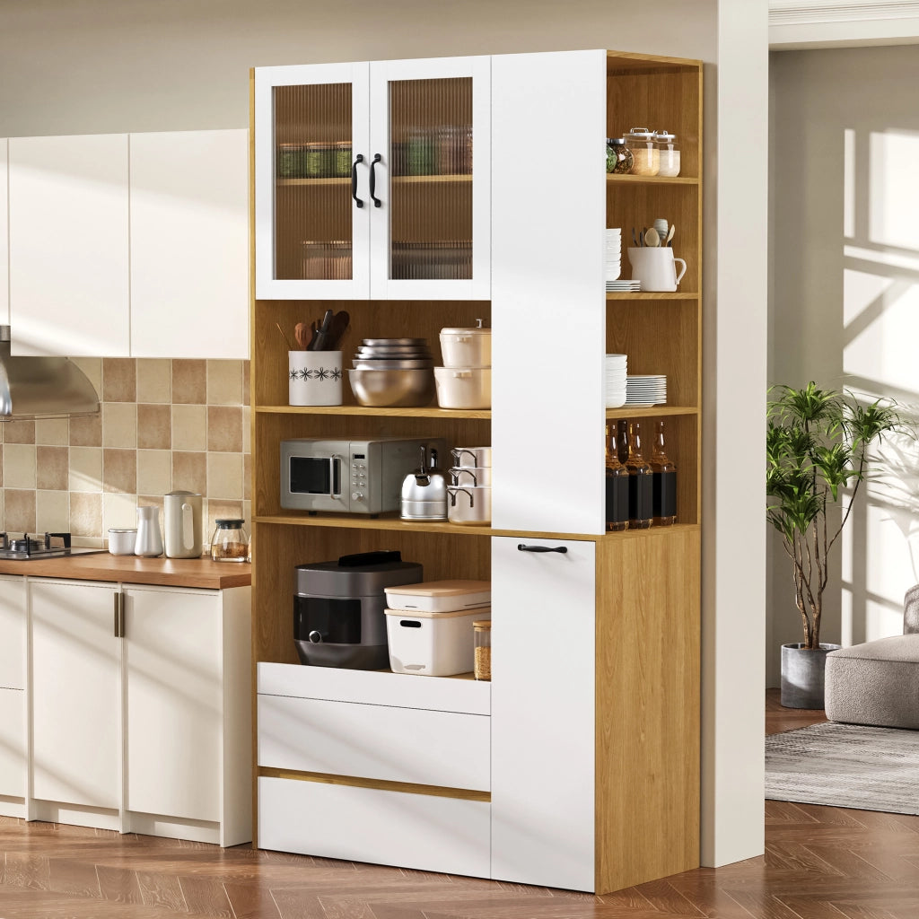 Credenza e madia con 2 cassetti 4 vani aperti ripiani regolabili ed estraibili per cucina soggiorno bianco naturale