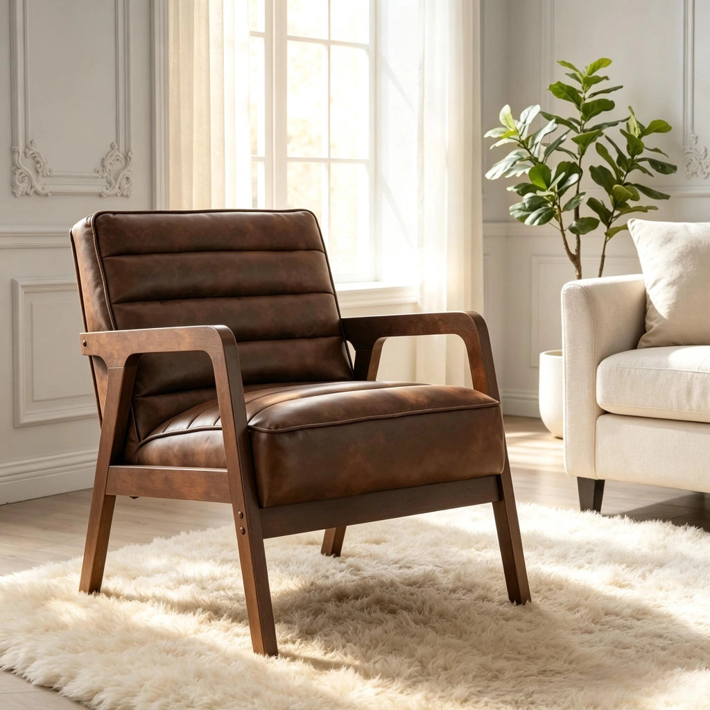 POLTRONA da salotto in PU e legno 64 x 86 x 79 cm marrone antico