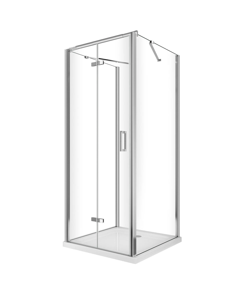 Box cabina doccia a 3 lati con apertura a libro pieghevole a pacchetto H.190 cromo trasparente anticalcare misure  87,5-90 fisse + Porta 88,8-90,8