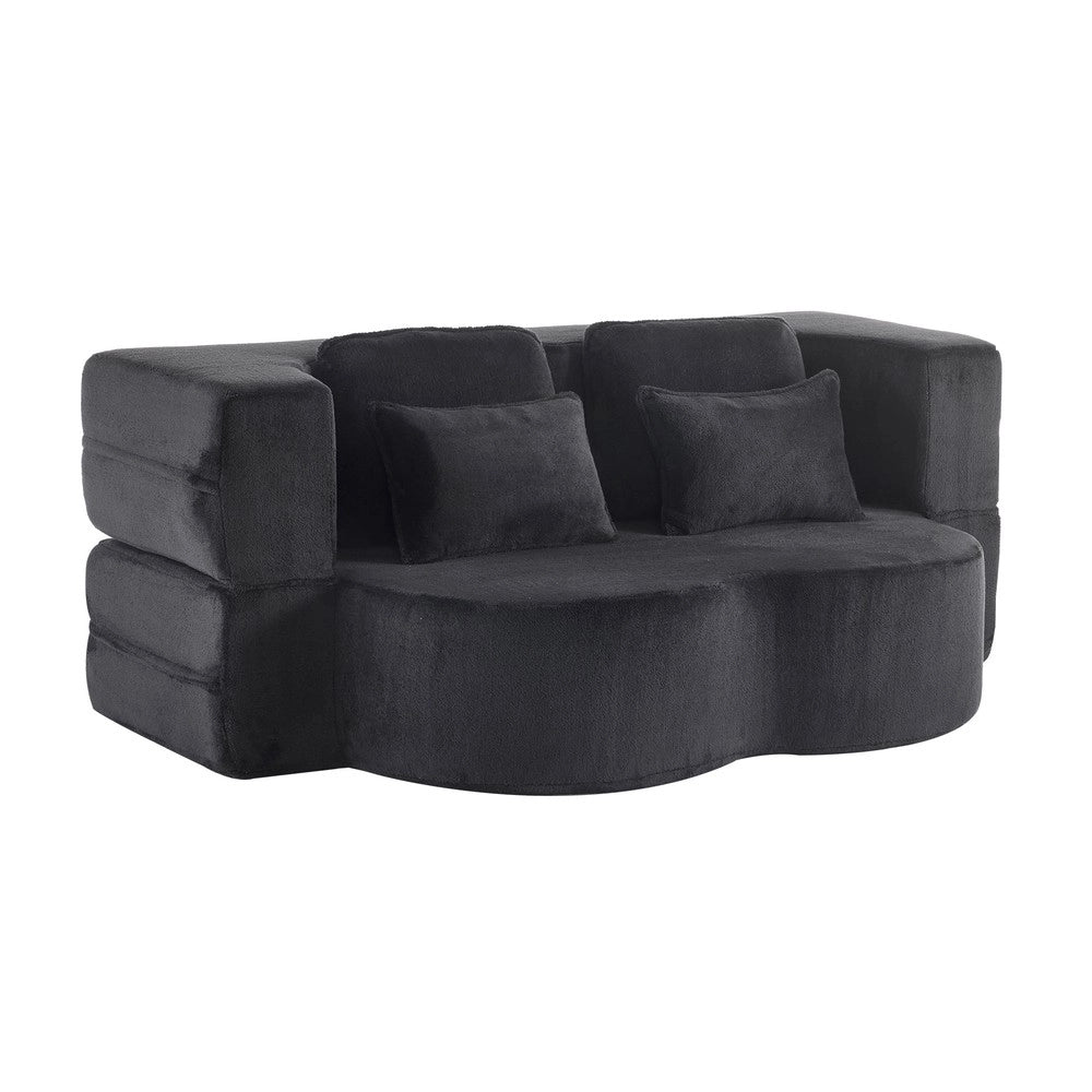 Divano Letto Pieghevole con Cuscini ¨C Xylo ¨C Nero, Flanella, Schiuma Alta Densit¨¤