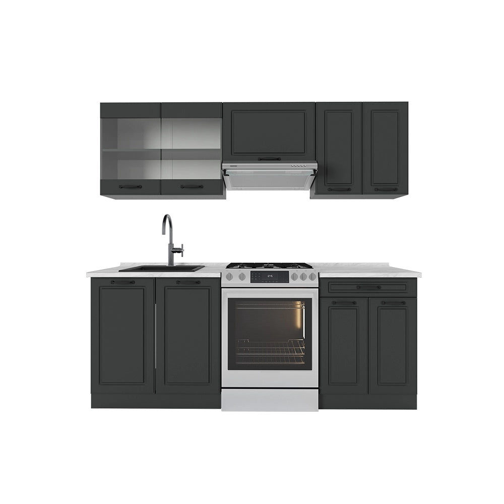 Cucina componibile R-Line Antracite rustico/Antracite 200 cm, PL Marmo Vicco