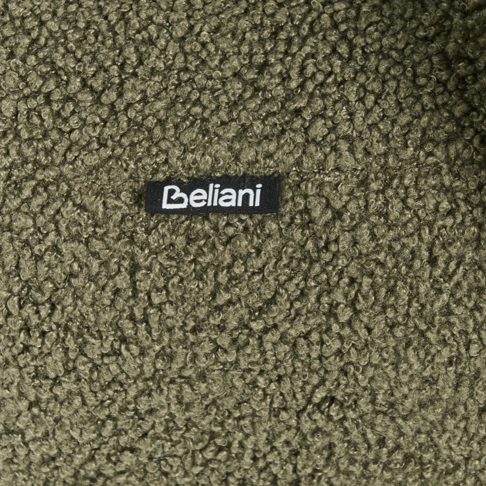 Poltrona verde e marrone chiaro con rivestimento in bouclé design retrò gambe in legno per soggiorno