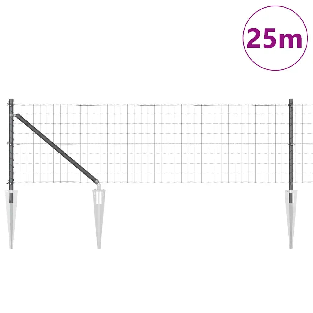 Recinzione con Posto Grigio 0,8 x 25 m Acciaio e PVC