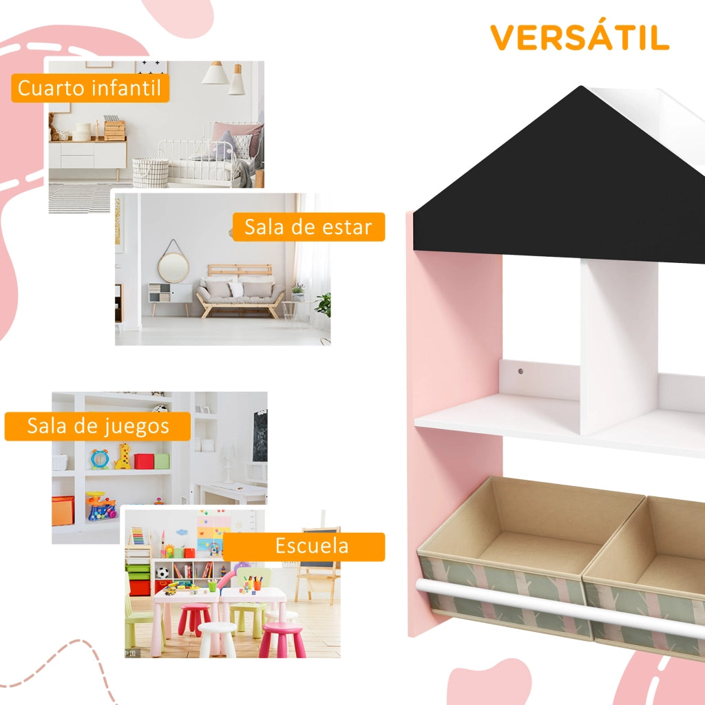 Scaffale per Giocattoli con Ripiani Aperti e 2 Contenitori Estraibili ¨C zephmum ¨C Rosa 62.4x26.5x90 cm
