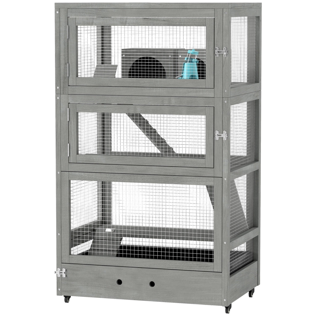 Gabbia per Criceti in Legno con Accessori ¨C Zephmum ¨C Grigio 65x45x109 cm