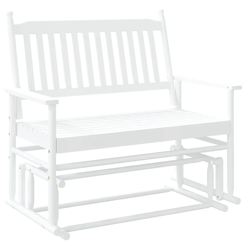Panca a Dondolo-Sgabello-Panca da esterno Bianca 118x70x104,5 cm Legno Massello di Pioppo