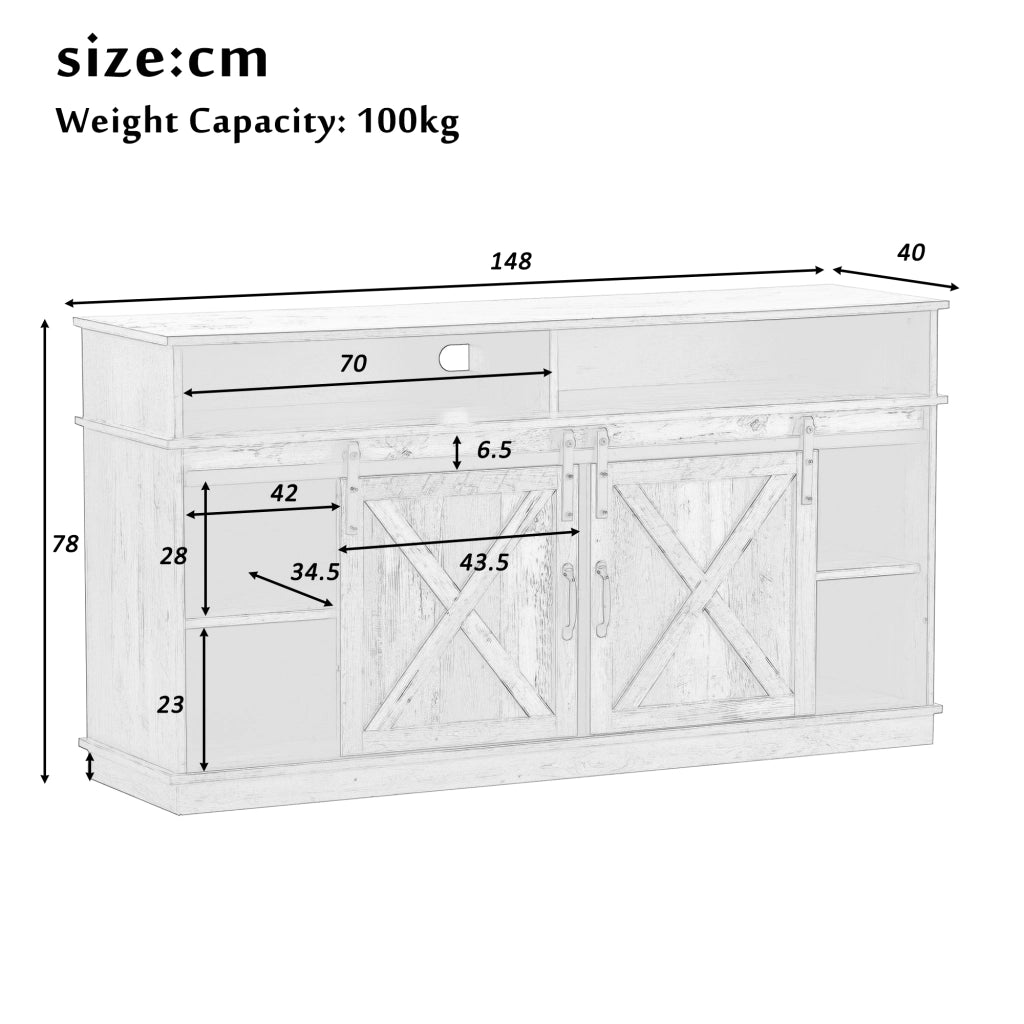 Mobile TV con 2 ante scorrevoli, 4 vani e ripiani regolabili, per soggiorno, marrone, 148 × 40 × 78 cm