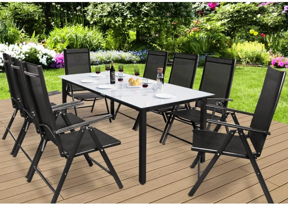 Set Tavolo e Sedie da Giardino Bern 8+1 Alluminio Bern Schienale 8 Posizioni Balcone Patio