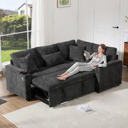 Divano Angolare Letto con Contenitore ¨C MINIMAL ¨C Grigio, Tessuto, Portabicchieri, USB