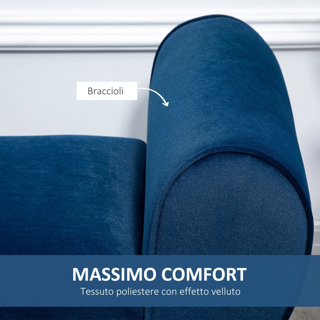 EasyComfort Panca Contenitore Imbottita per Interno in Tessuto Vellutato con Braccioli, 118x42x66cm - Blu