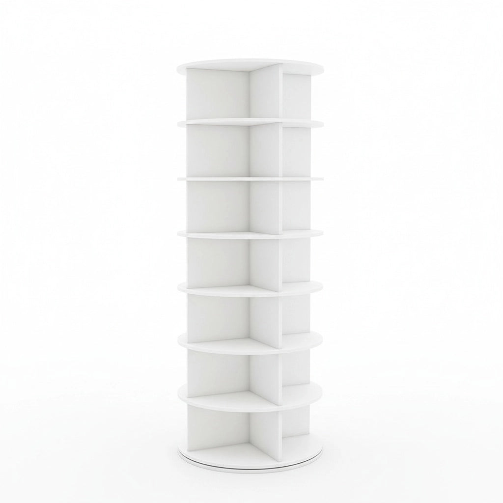Scarpiera girevole 7 livelli 60x60x161 cm - Xylo - ruota 360°, per 28 paia, ingombro ridotto, bianca