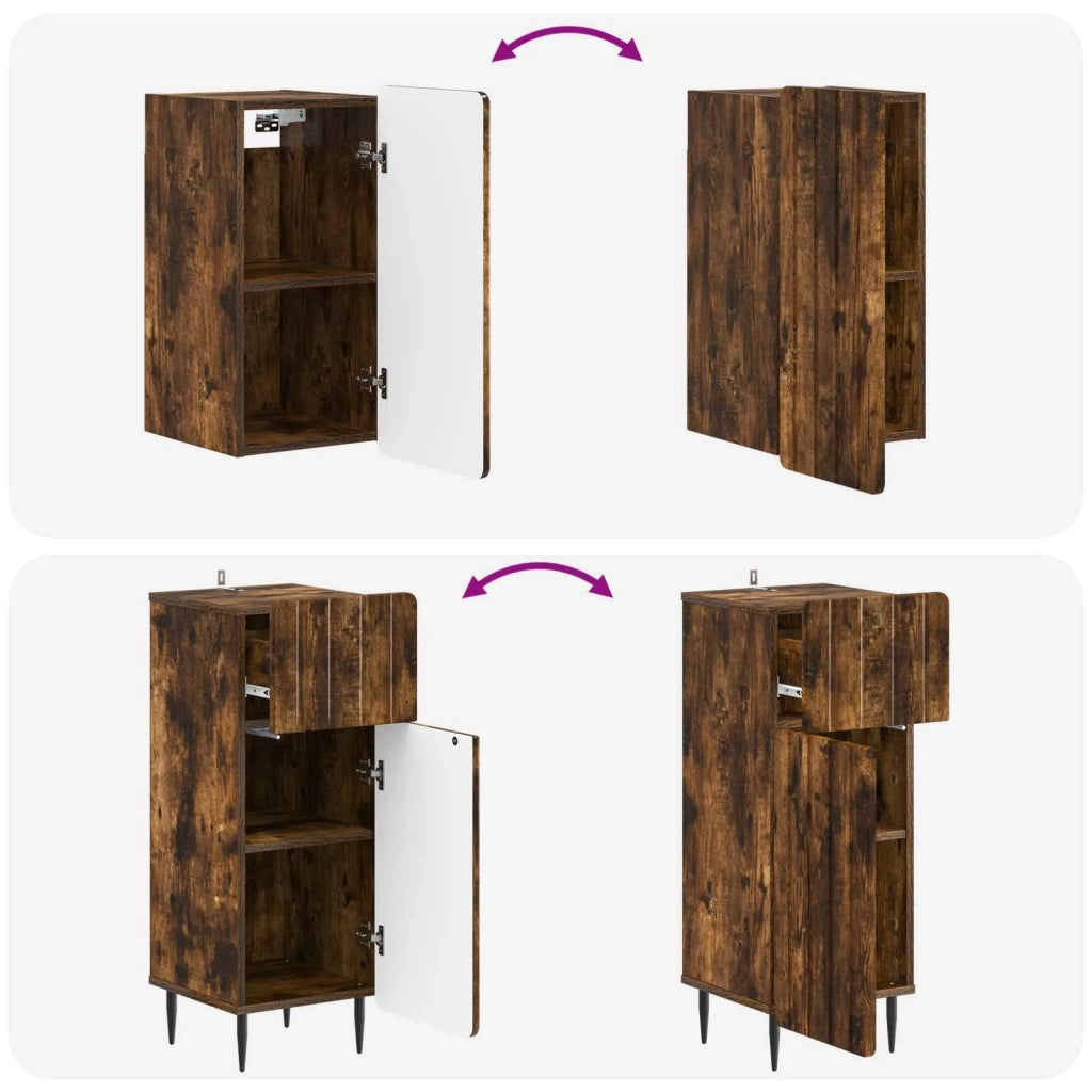 Set di armadietti da bagno in 3 pezzi ZWOLLE Rovere Fumo 3417761