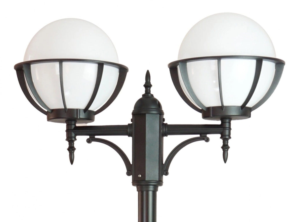 Lampione da giardino 285 cm 2 sfere E27 nero IP43