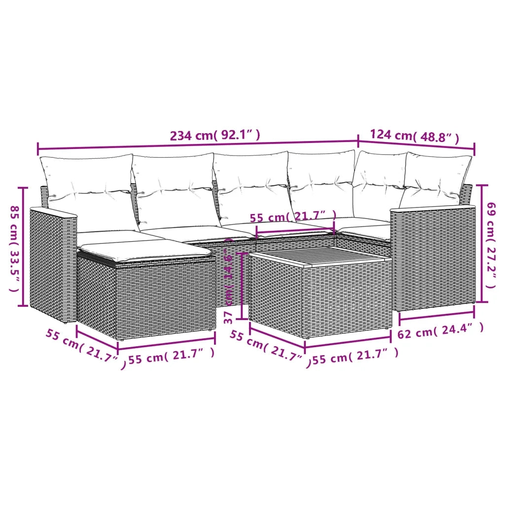 Set Divani da Giardino 7 pz con Cuscini Beige in Polyrattan 3258586