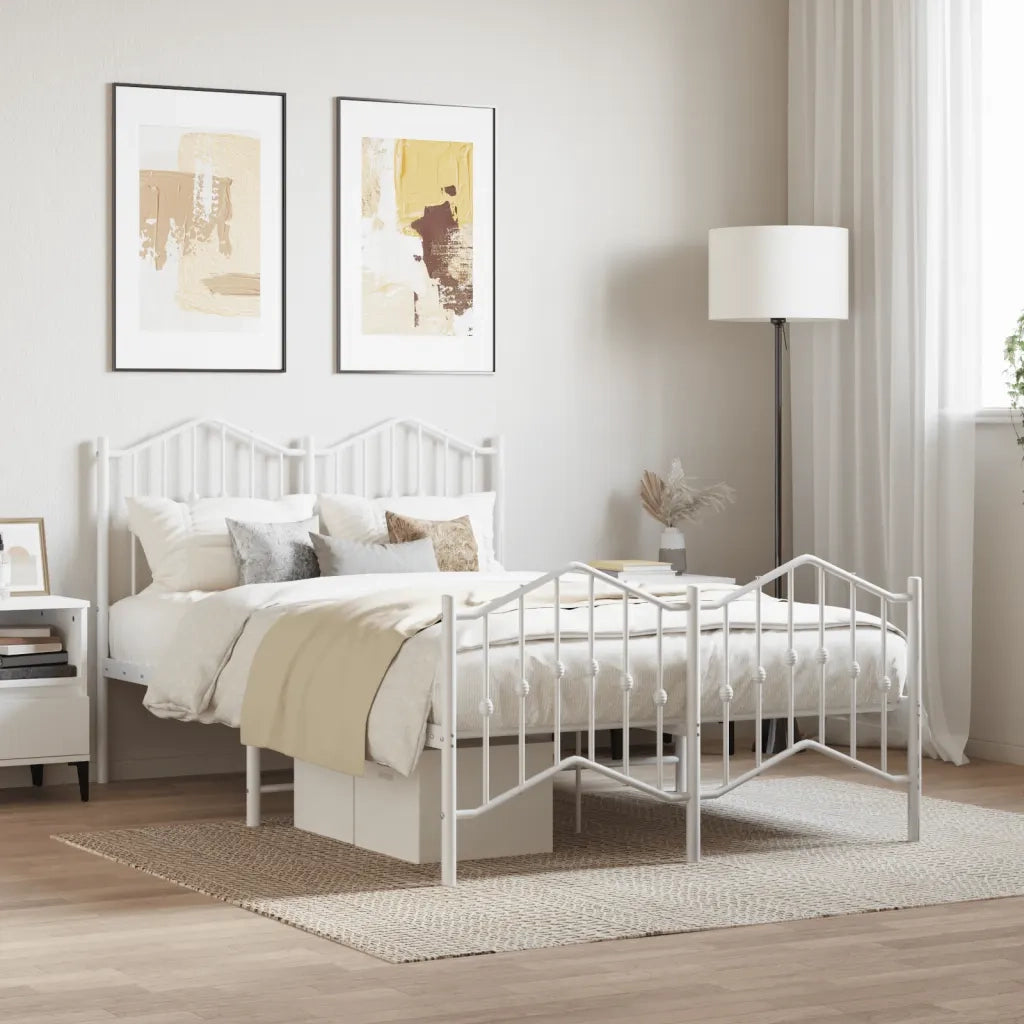 Letto matrimoniale | Letto per adulti | Giroletto con Testiera e Pediera Metallo Bianco 120x190 cm