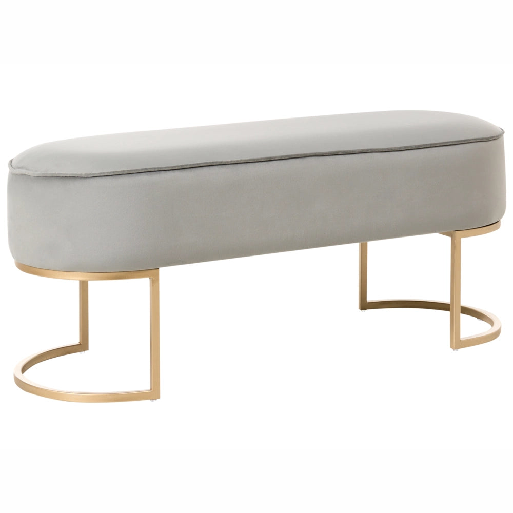 Panca imbottita beige con gambe in metallo grigio chiaro glamour soggiorno camera da letto