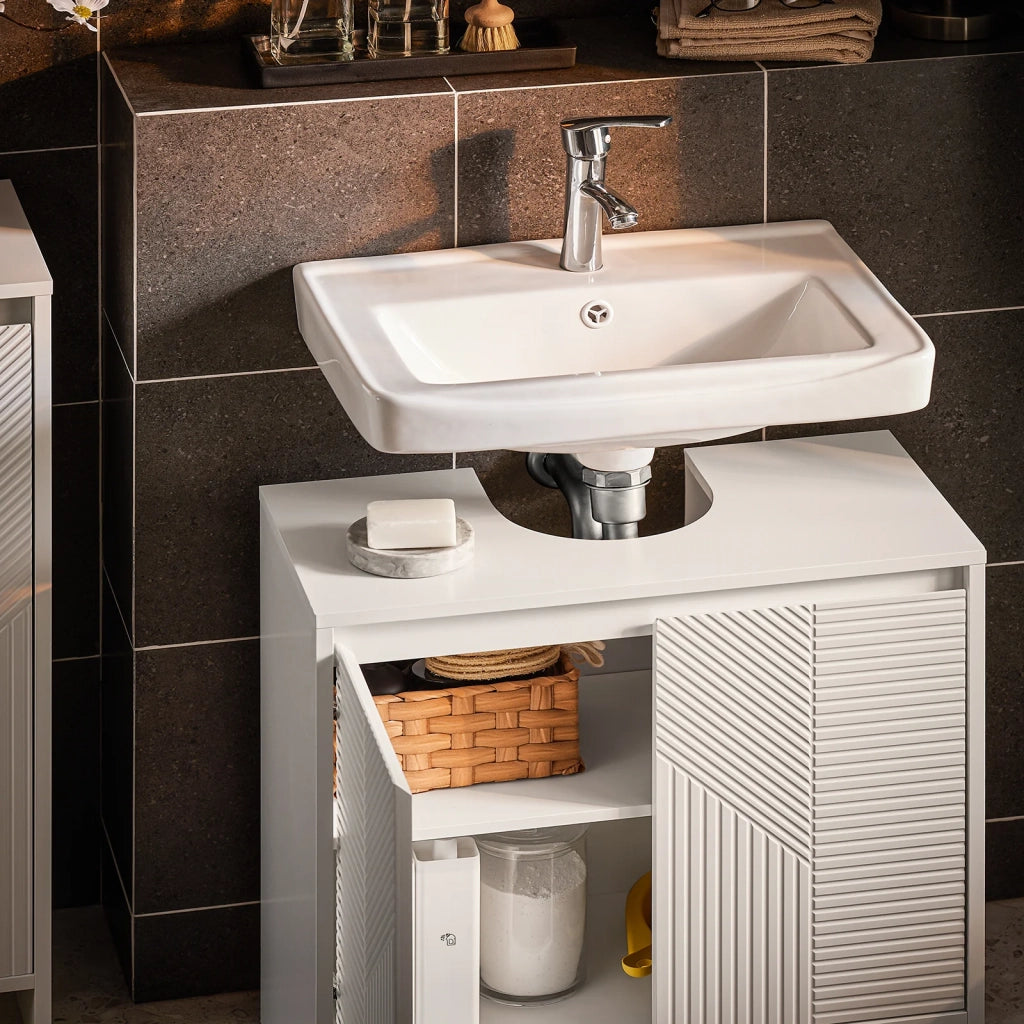 Mobile sottolavabo Mobile bagno con 2 ante e 2 ripiani Armadietto bagno L60 x P30 x A61 cm Bianco BZR157-W