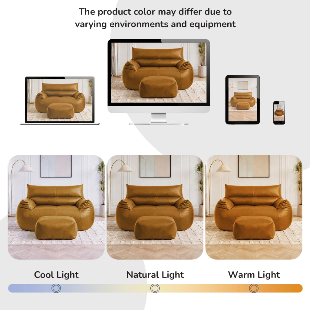 Poltrona pouf in tessuto tecnico con design ergonomico e imbottitura in memory foam senza montaggio marrone