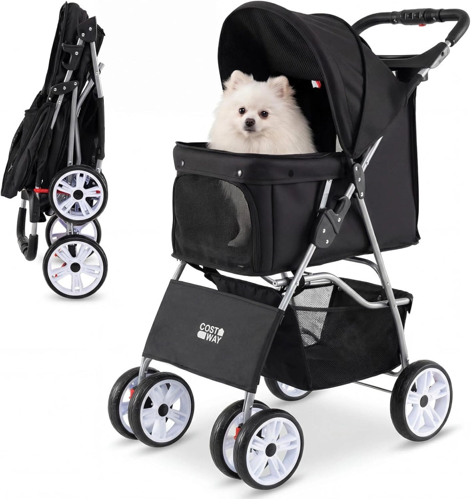 Passeggino per Cani Piccoli Pieghevole Facile, Carrozzina per Cani Portata Fino a 15 kg con Rete Traspirante e Copertura Impermeabile, Passeggino per Gatti per Viaggio (Beige)