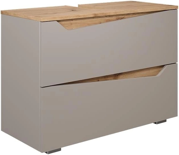 Mobile sottolavabo per bagno Marelle, Grigio, 80 x 57.5 cm con 2 cassetti, adatto per l'installazione sotto lavabi standard
