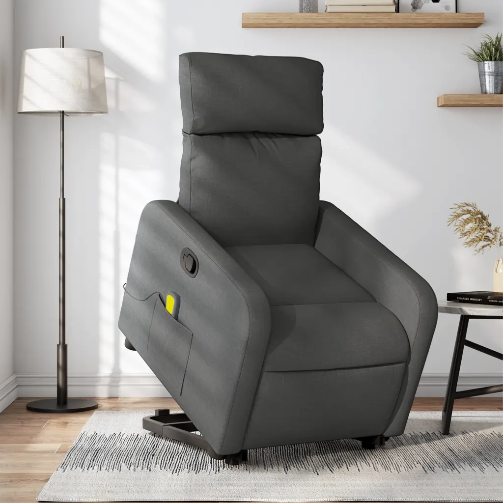Poltrona | Sedia Relax Alzapersona Massaggi Reclinabile Grigio Scuro Tessuto