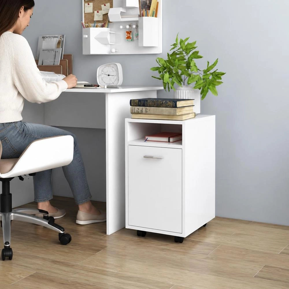 Side Cabinet With Wheels, White, 33x38x60 Cm, Wood-based Material