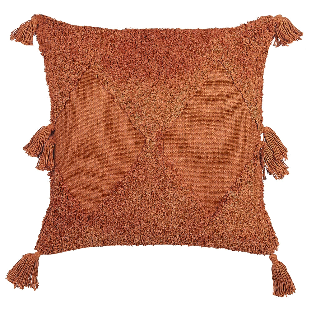 Cuscino decorativo cotone arancione 45 x 45 cm motivo geometrico nappe rivestimento sfoderabile con imbottitura boho