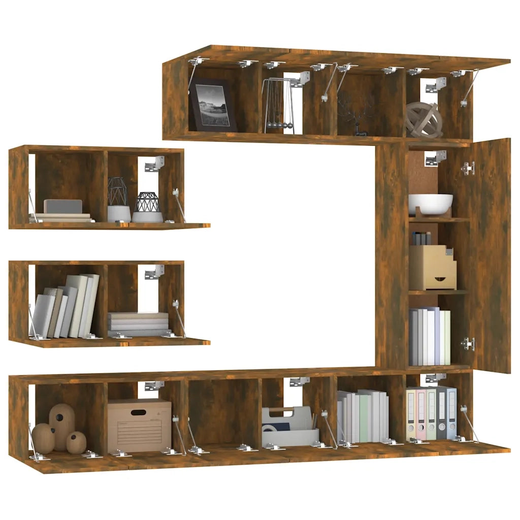Set Mobili Porta TV 8 pz Rovere Fumo in Legno Multistrato 3120293