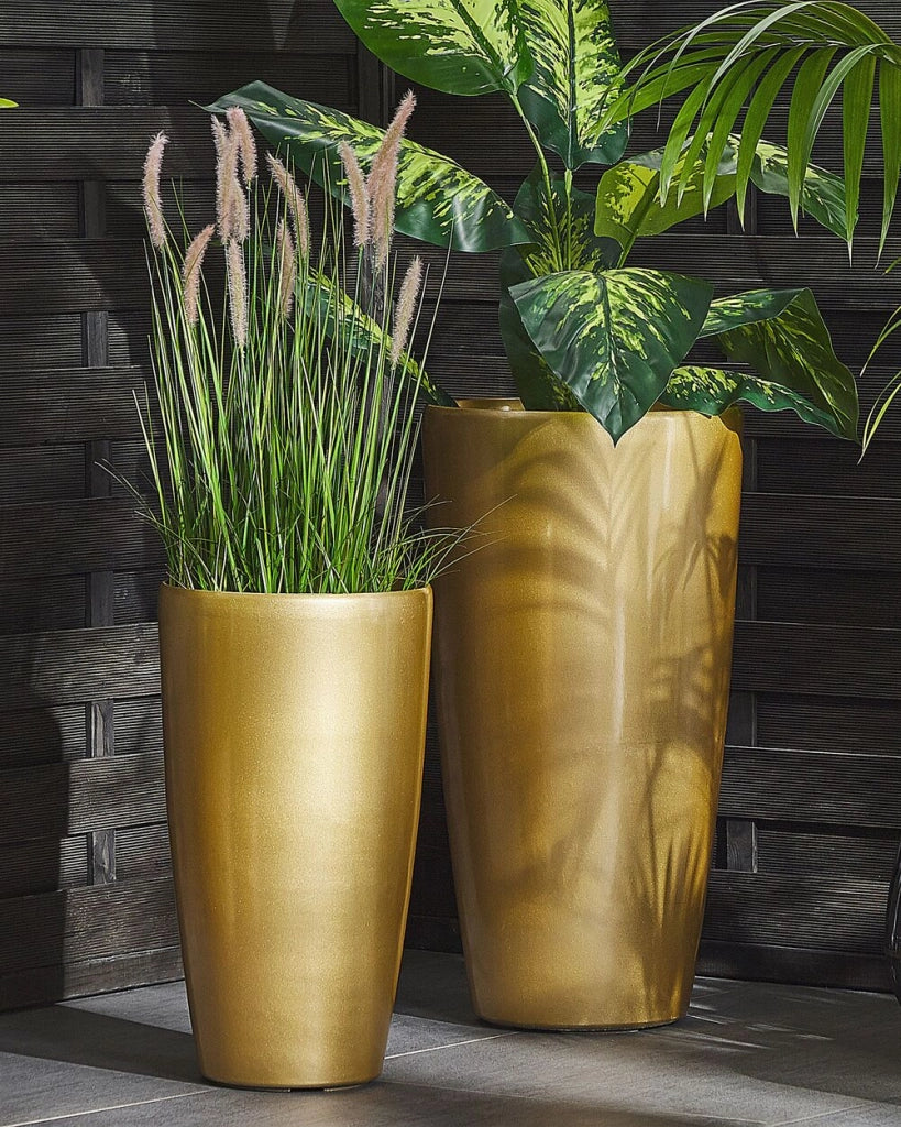 Vaso da fiori per piante da interno per esterni Miscela di pietre dorate Lucido rotondo alto 32 cm
