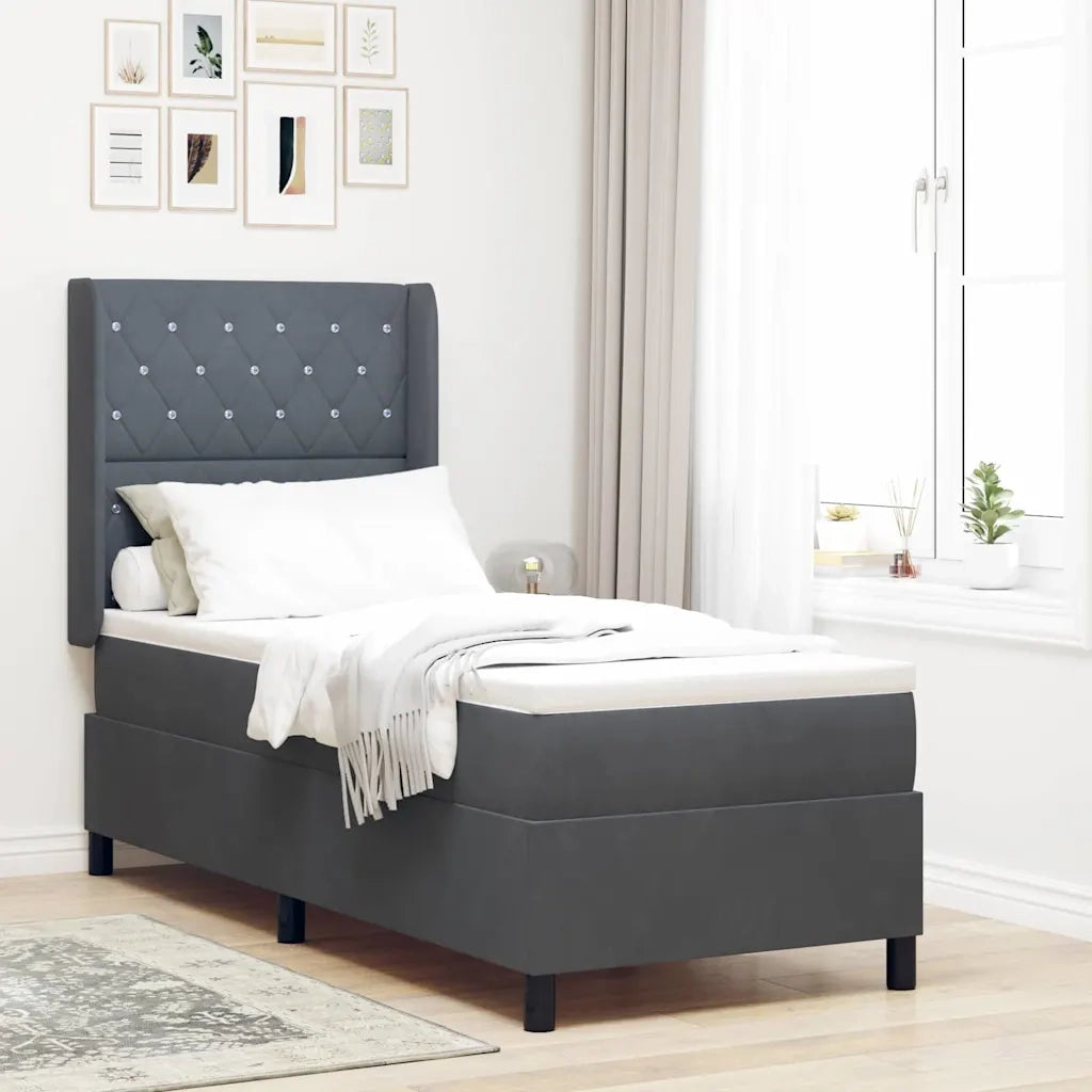 Letto a molle con materasso Grigio scuro 80 x 200 cm Velluto