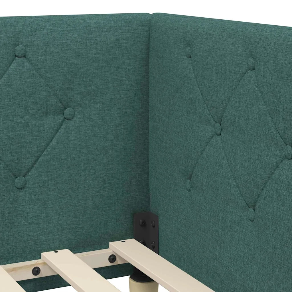 Cornice del letto ad angolo Verde Scuro 100 x 200 cm Tessuto