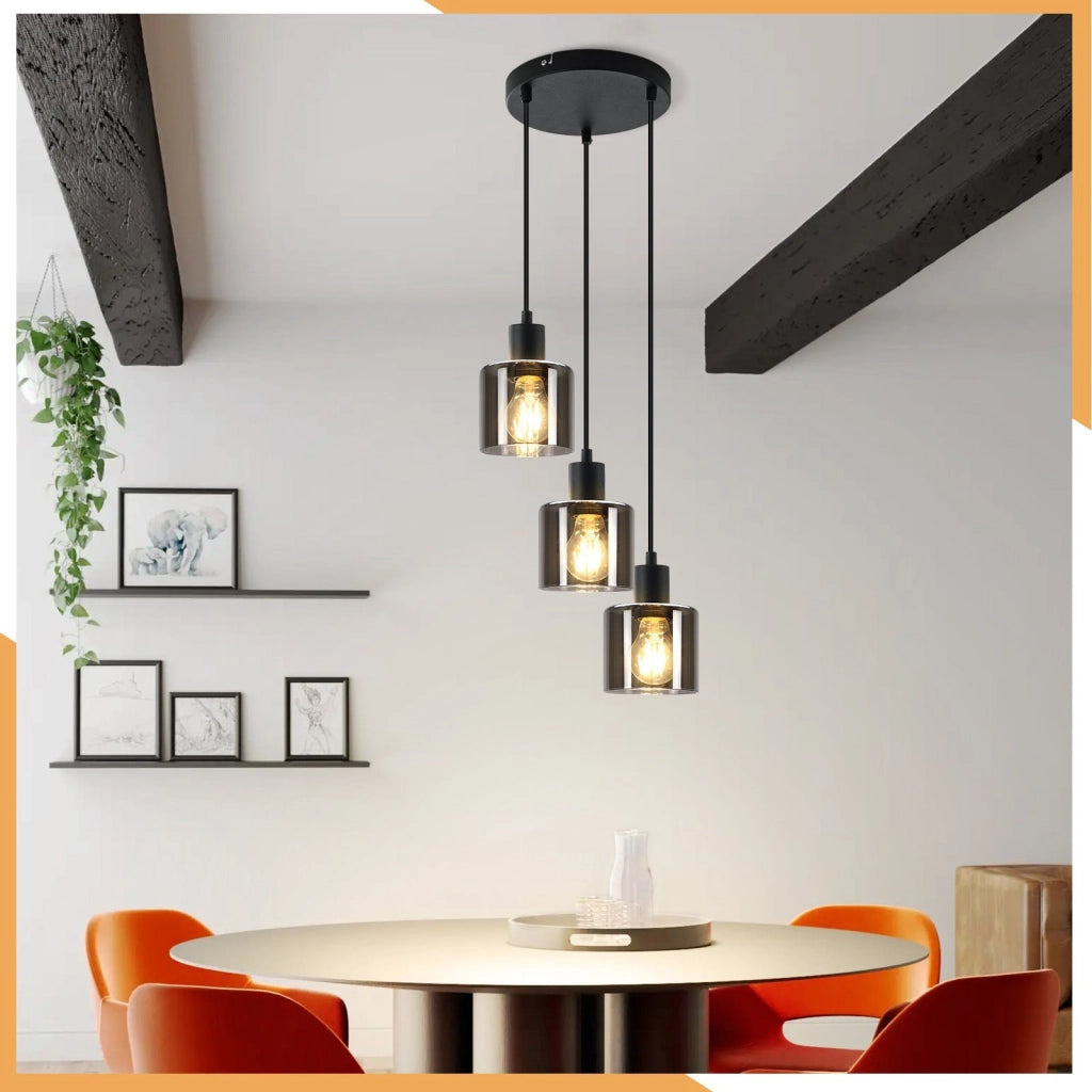 Lampada a Sospensione ZMH vetro nero E27 diametro 26 cm vintage industriale regolabile per soggiorno