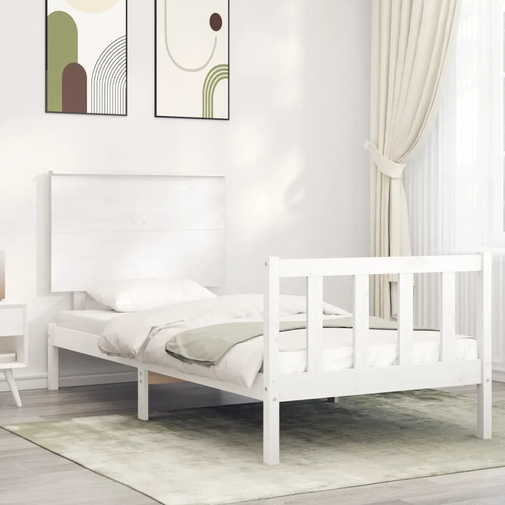 Giroletto con Testiera-Struttura Letto con testiera Bianco Single in Legno Massello 494490
