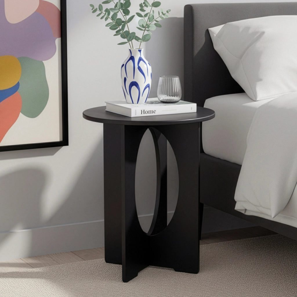 Tavolino Laterale Podeldsvin con Piano Rotondo 49 x Ø40 cm - Nero [en.casa]