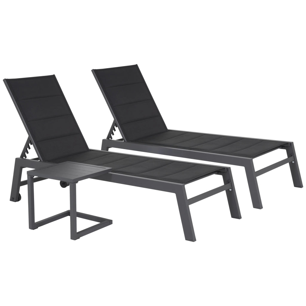 Set di 2 lettini BARBADOS in textilene nero eTavolino - alluminio grigio antracite