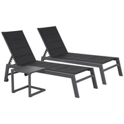 Set di 2 lettini BARBADOS in textilene nero eTavolino - alluminio grigio antracite