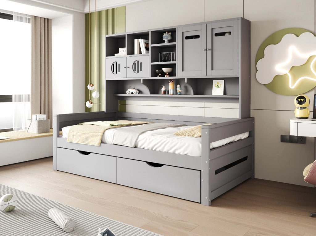 Letto 90x200 cm multifunzione con contenitore; cassetti; in legno grigio