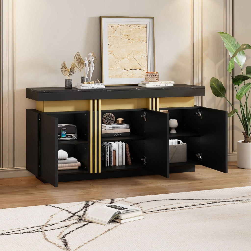 Credenza con 3 Ante; 6 Scomparti e Ripiani Regolabili per Soggiorno in Pannelli di Particelle 140 × 38 × 70 cm Nero
