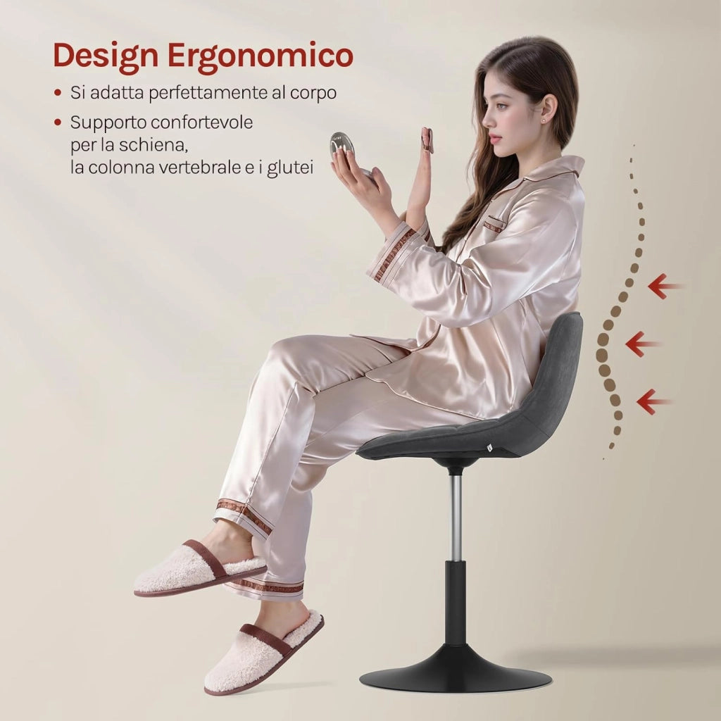 Sgabello da Trucco Sedia Alta da Cucina con Schienale Altezza Regolabile Girevole 360° in Velluto Grigio Scuro, 38-49.5cm